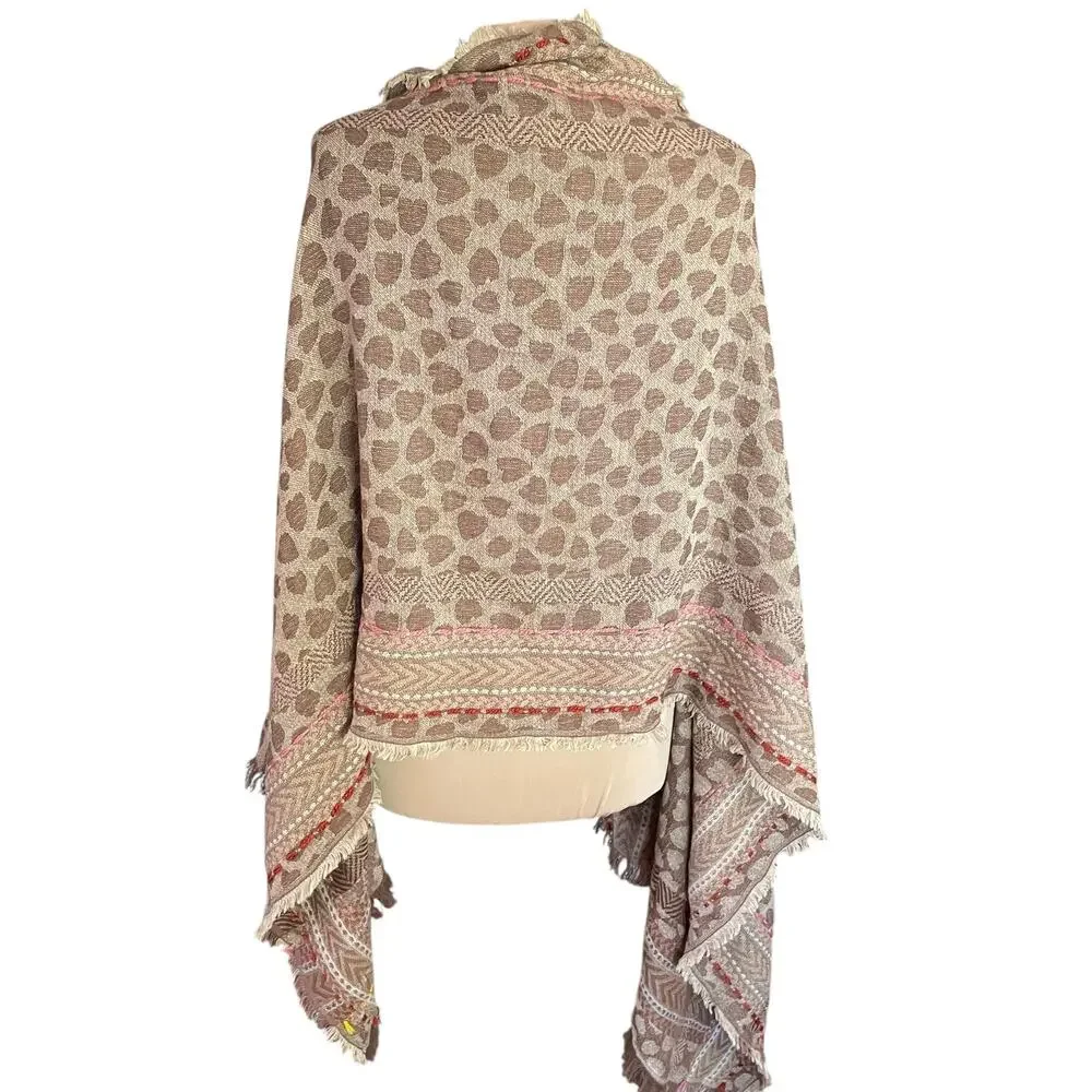 Codello Tan Heart Print Large Rectangular Scarf 72